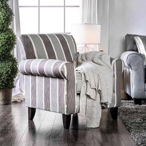 Misty Blue/Gray Stripe Chair - U&U Home Budget Furniture (Carteret, NJ)
